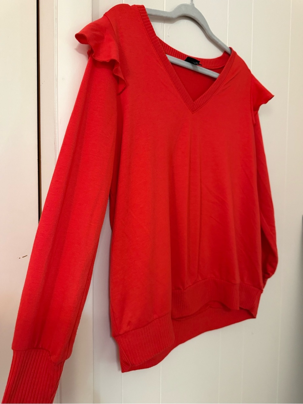 torrid Red V-Neck Ruffle Shoulder Pullover - Picture 2 of 5